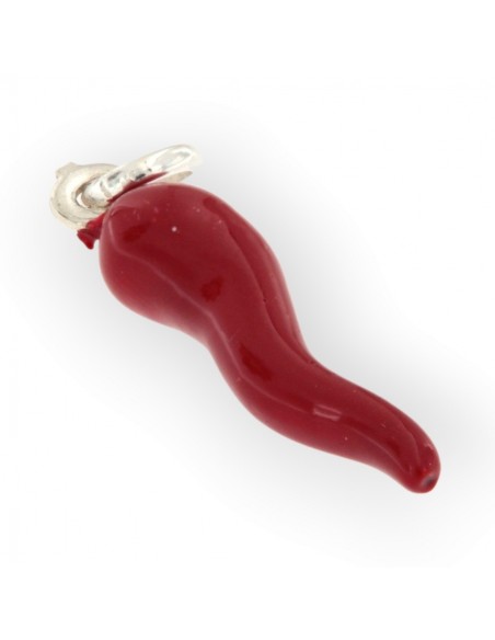 Ciondolo Argento Rodiato Corno Liscio Rosso 26MM [c1845e98]