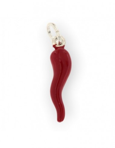 Ciondolo Argento Rodiato Corno Liscio Rosso 26MM [76999f9c]