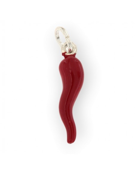 Ciondolo Argento Rodiato Corno Liscio Rosso 26MM [76999f9c]