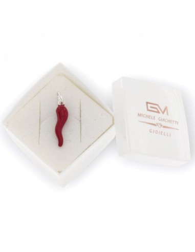 Ciondolo Argento Rodiato Corno Liscio Rosso 26MM [73c9d882]