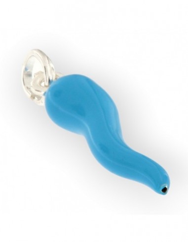 Ciondolo Argento Rodiato Corno Liscio Celeste 26MM [e552f991]