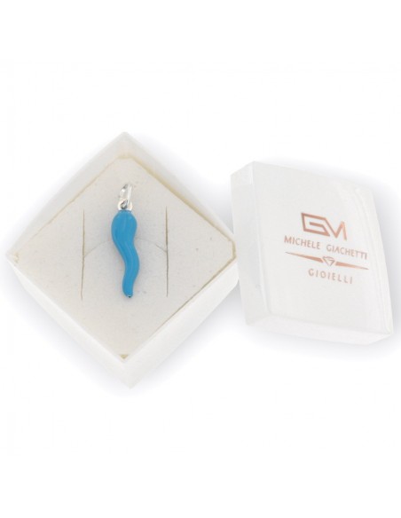 Ciondolo Argento Rodiato Corno Liscio Celeste 26MM [571f7f8b]