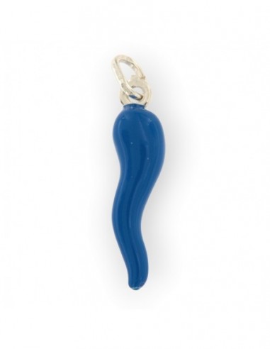 Ciondolo Argento Rodiato Corno Liscio Blu 26MM [a81632a6]