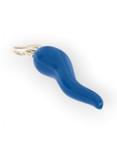 Ciondolo Argento Rodiato Corno Liscio Blu 26MM [ed008942]