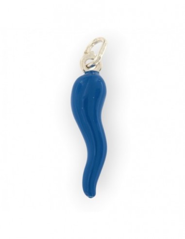 Ciondolo Argento Rodiato Corno Liscio Blu 26MM [5a1d4846]