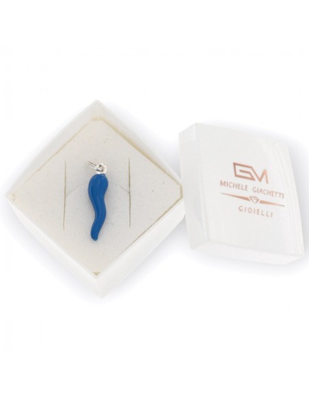 Ciondolo Argento Rodiato Corno Liscio Blu 26MM [5f4d0f58]