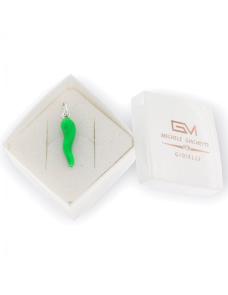 Ciondolo Argento Rodiato Corno Liscio Lime 26MM [5114be5b]
