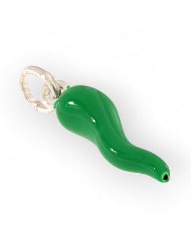 Ciondolo Argento Rodiato Corno Liscio Verde 26MM [64f5e040]