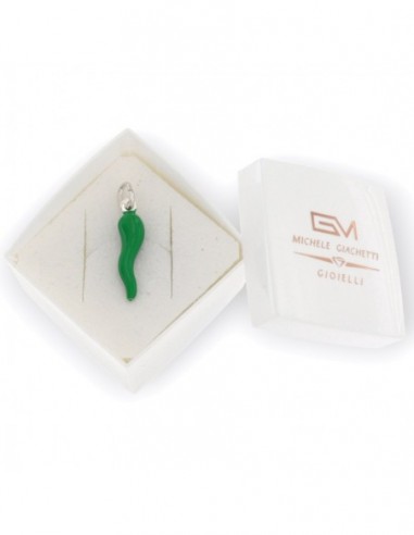 Ciondolo Argento Rodiato Corno Liscio Verde 26MM [d6b8665a]
