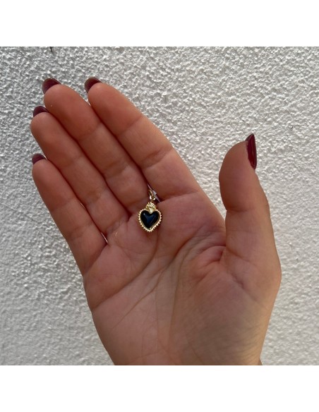 Ciondolo Argento Dorato Cuore Smaltato Nero [f1b2eb45]