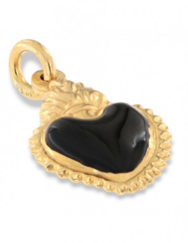 Ciondolo Argento Dorato Cuore Smaltato Nero [46af2a41]