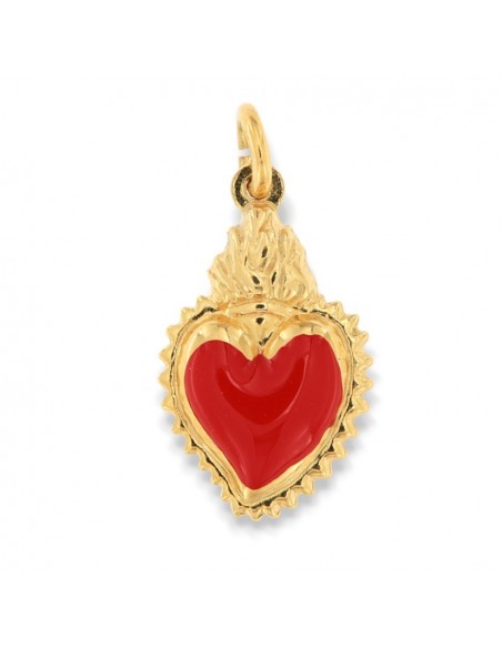 Ciondolo Argento Dorato Cuore Smaltato Rosso [ad4675b8]