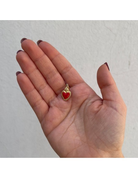 Ciondolo Argento Dorato Cuore Smaltato Rosso [78478247]
