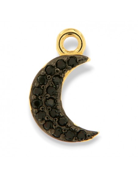 Ciondolo Argento Dorato Luna Zirconi Neri [a7e6fb84]