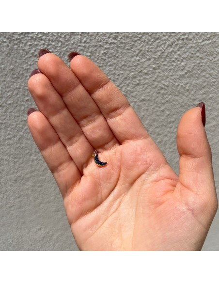 Ciondolo Argento Dorato Luna Zirconi Neri [52c8944d]