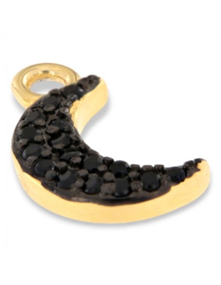 Ciondolo Argento Dorato Luna Zirconi Neri [e5d55549]