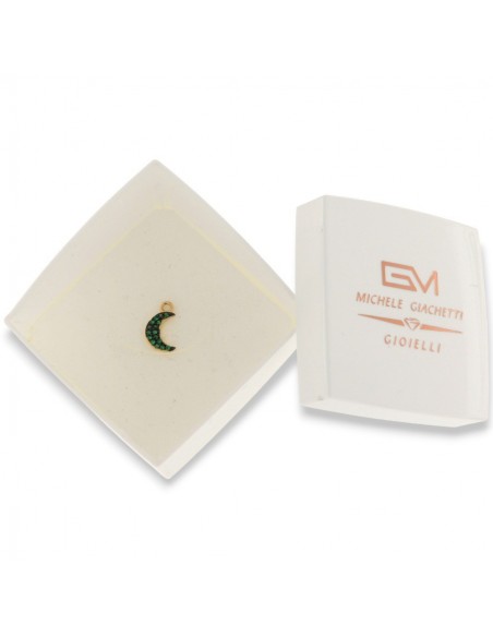Ciondolo Argento Dorato Luna Zirconi Verdi [88bb083f]