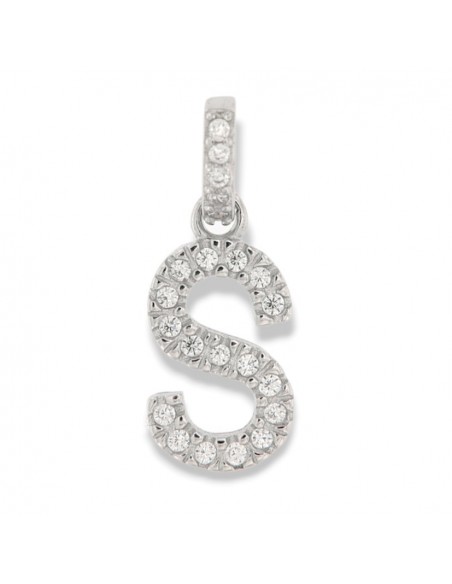 Ciondolo Argento Rodiato Iniziale S Zirconi Bia [6fbb892b]