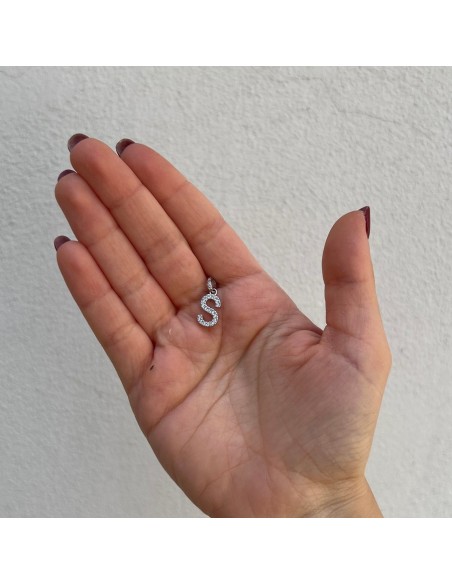 Ciondolo Argento Rodiato Iniziale S Zirconi Bia [4d3dc2e6]