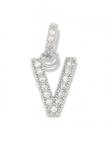 Ciondolo Argento Rodiato Iniziale V Zirconi Bia [d206c613]