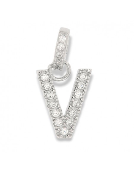 Ciondolo Argento Rodiato Iniziale V Zirconi Bia [d206c613]