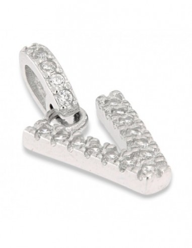 Ciondolo Argento Rodiato Iniziale V Zirconi Bia [5703cde9]