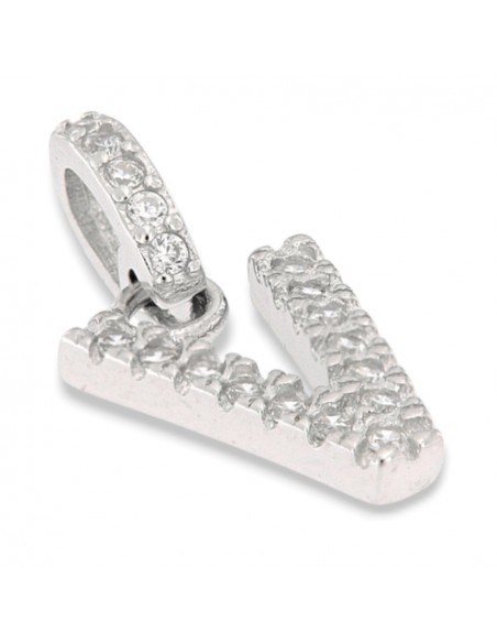 Ciondolo Argento Rodiato Iniziale V Zirconi Bia [5703cde9]