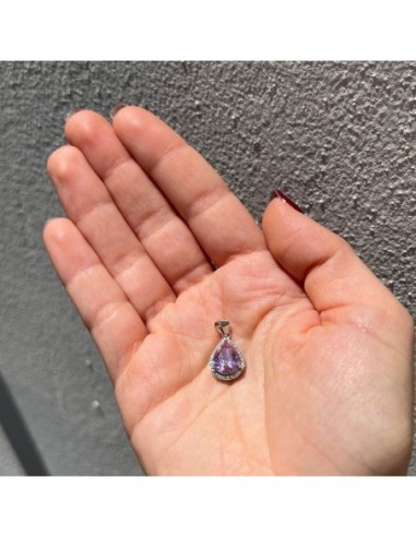 Ciondolo Argento Rodiato Goccia Zirconi Rosa [61b9153c]