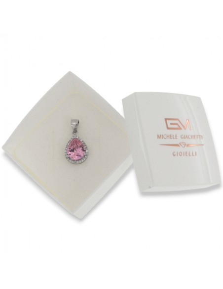 Ciondolo Argento Rodiato Goccia Zirconi Rosa [64e95222]