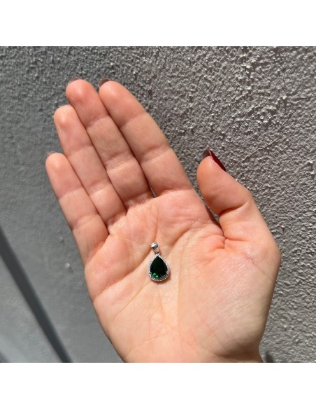 Ciondolo Argento Rodiato Goccia Zirconi Verde [7352c638]