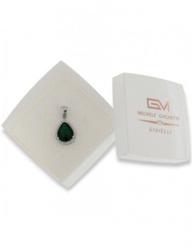 Ciondolo Argento Rodiato Goccia Zirconi Verde [76028126]