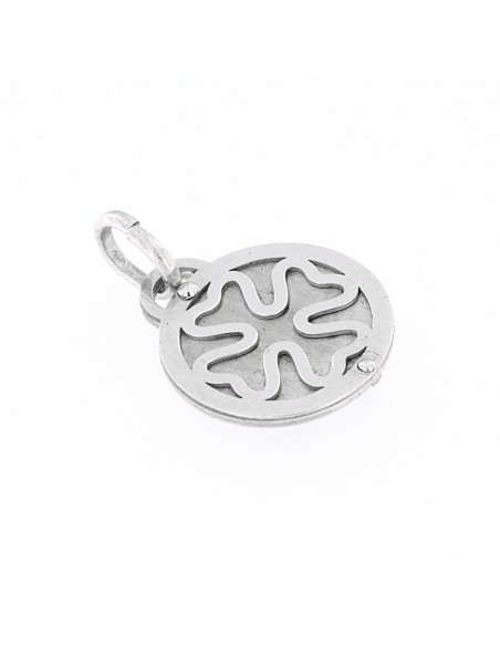 CIONDOLO ARGENTO RODIATO QUADRIFOGLIO PIASTRA [379b3e0d]
