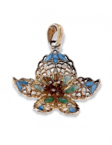 Ciondolo Argento Rodiato Dorato Fiore Smaltato [d9250d59]