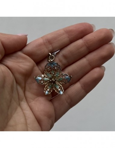 Ciondolo Argento Rodiato Dorato Fiore Smaltato [09f43ad3]