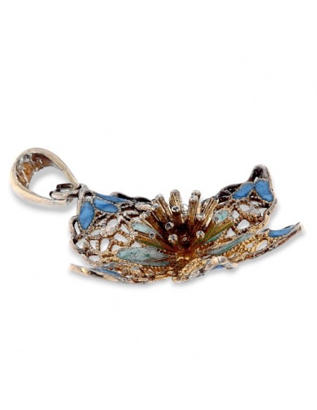 Ciondolo Argento Rodiato Dorato Fiore Smaltato [bee9fbd7]