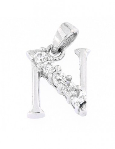 CIONDOLO ARGENTO RODIATO LETTERA N CON ZIRCONI [22d7f7a4]