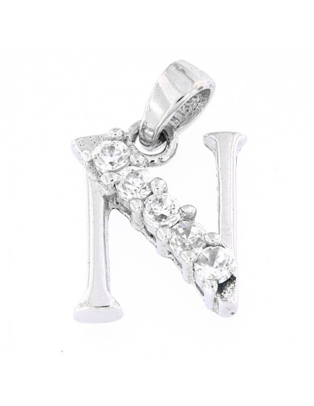 CIONDOLO ARGENTO RODIATO LETTERA N CON ZIRCONI [22d7f7a4]