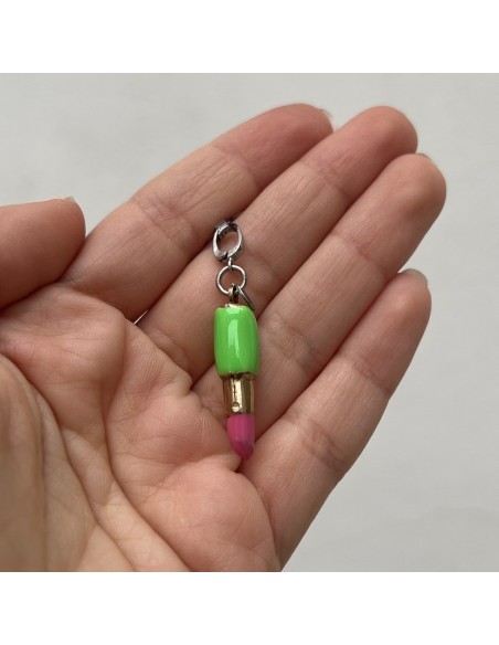 Ciondolo Argento Rodiato Rossetto Smaltato Verde [e1673b34]