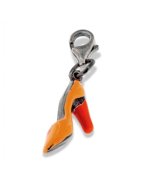 Ciondolo Argento Rodiato Scarpa Arancione Smaltata [79a5ab24]