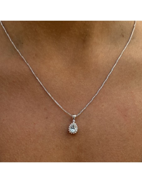 COLLANA ORO BIANCO ACQUAMARINA TONDA 1,5 CARATI DI [c5dcd7aa]
