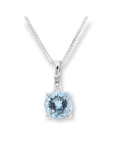 COLLANA ORO BIANCO ACQUAMARINA TONDA 1,5 CARATI DI [72c116ae]