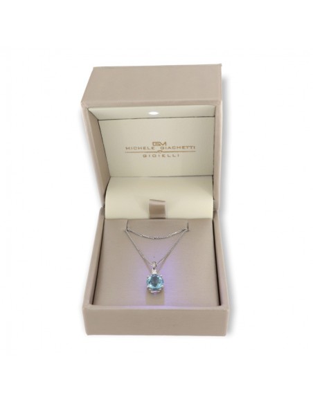 COLLANA ORO BIANCO ACQUAMARINA TONDA 1,5 CARATI DI [19aad3b9]