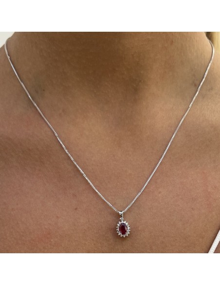 COLLANA ORO BIANCO PRINCIPESSA OVALE RUBINO 0,54 C [183596ec]