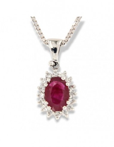 COLLANA ORO BIANCO PRINCIPESSA OVALE RUBINO 0,54 C [af2857e8]