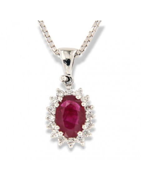COLLANA ORO BIANCO PRINCIPESSA OVALE RUBINO 0,54 C [af2857e8]