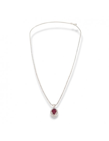 COLLANA ORO BIANCO PRINCIPESSA OVALE RUBINO 0,54 C [aa7810f6]