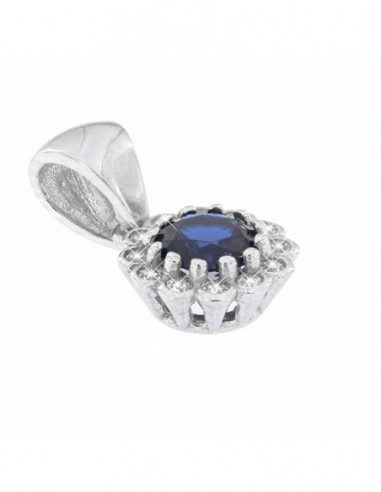 Ciondolo Oro Bianco Punto Luce Zircone Blu Tondo [d7547339]