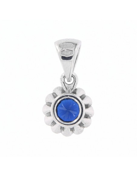 Ciondolo Oro Bianco Punto Luce Zircone Blu Tondo [6049b23d]