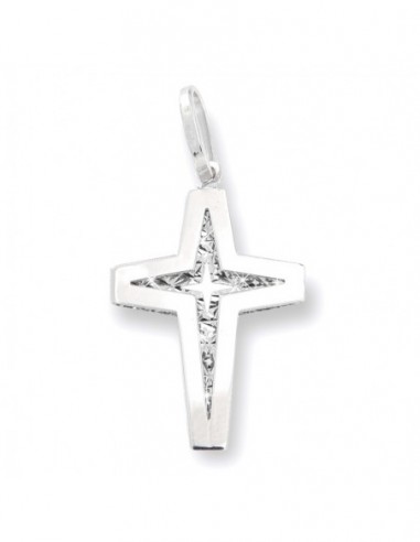Ciondolo Oro Bianco Croce Interno Lav. Diamantata [47417f57]