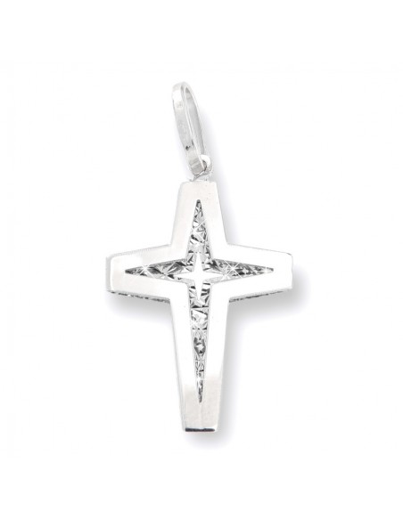 Ciondolo Oro Bianco Croce Interno Lav. Diamantata [47417f57]